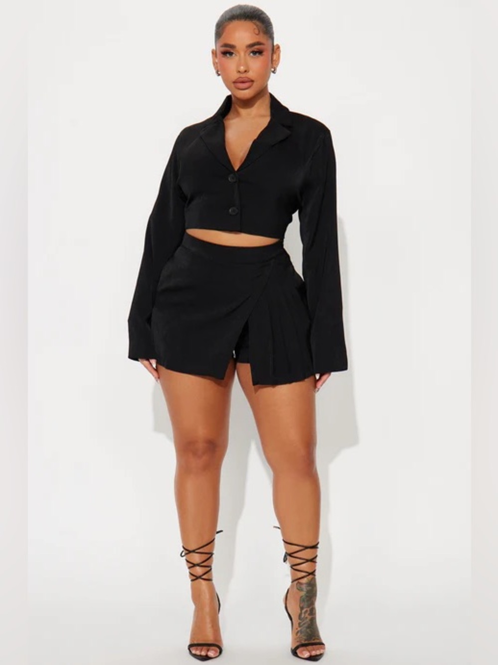 NWT Fashion Nova Black Cropped Blazer & Skort Set